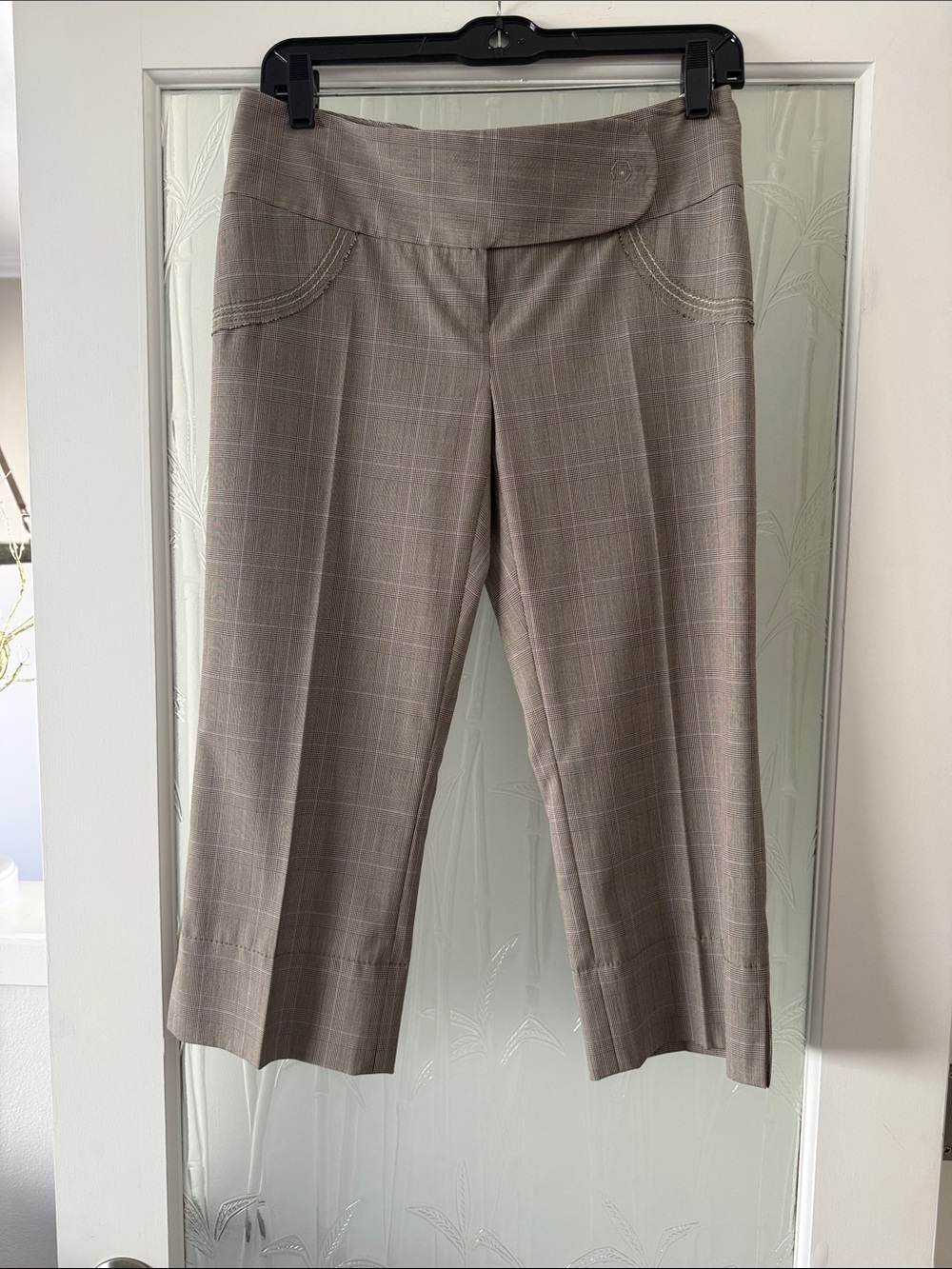 Tom K Nguyen desighner Cropped Plaid Ankle Pants in Taupe